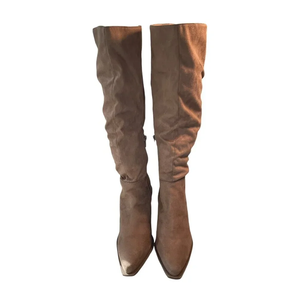 Charles David Slouchy Over-the-Knee Boots 9M Faux Suede Western Pointed Toe Chic